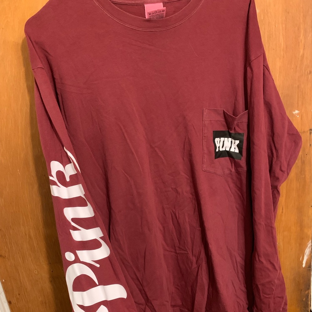 Burgundy Long Sleeve Pink Tee